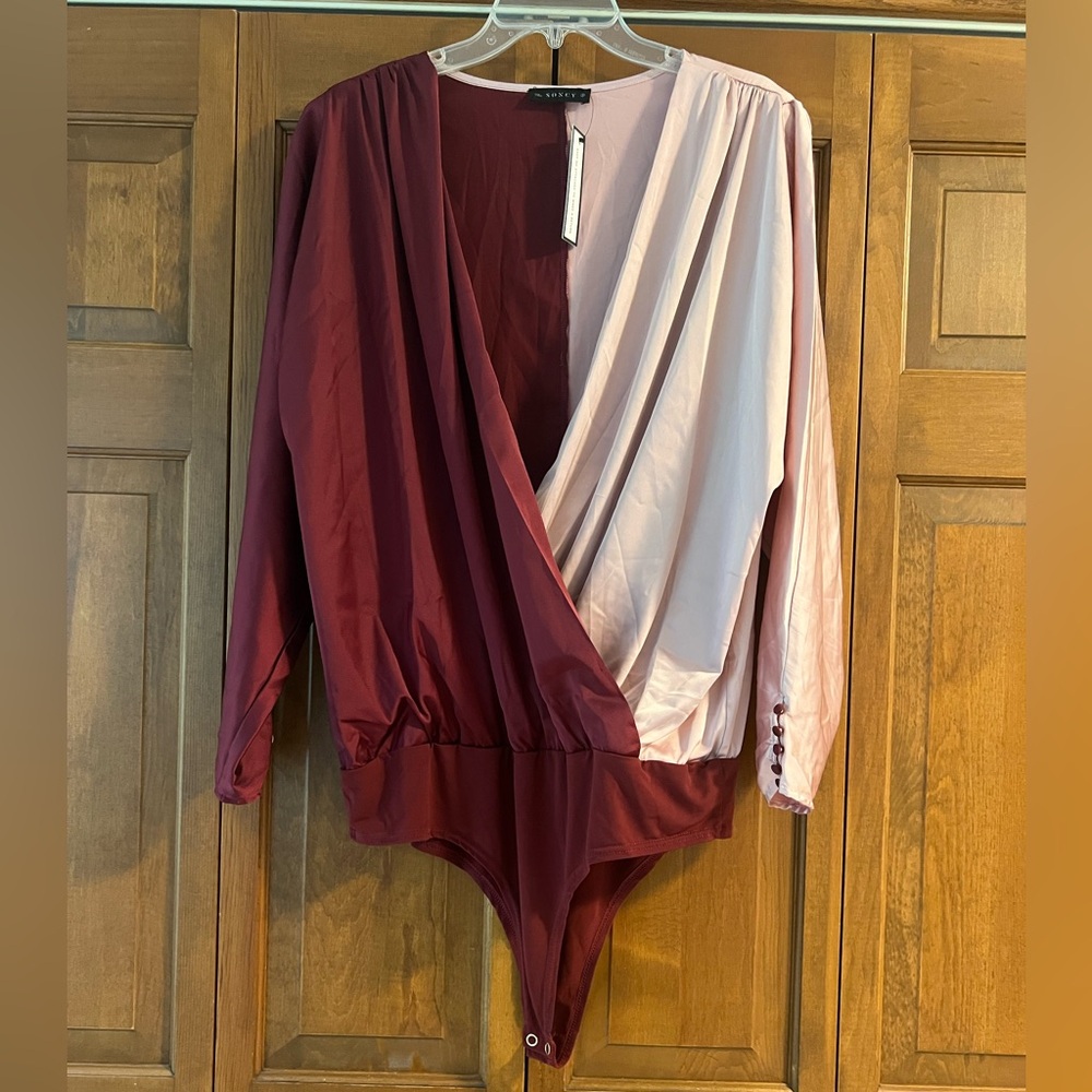 Elegant Two-Tone Wrap Bodysuit